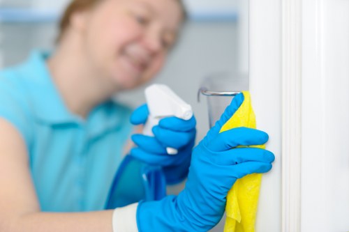 After builders cleaning SW14 in a renovated room with vacuuming and dusting